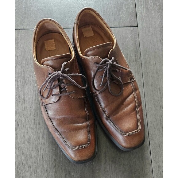 Ecco Men's Cairo Brown Leather Apron Toe Derby Dress Shoes Size US 8.5 EU 42 - Picture 1 of 11
